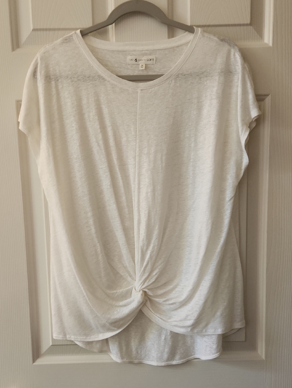 LOFT White Twist-Front Short Sleeve Top